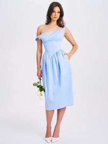 Reina Drop Waist Corset Midi Dress | Blue