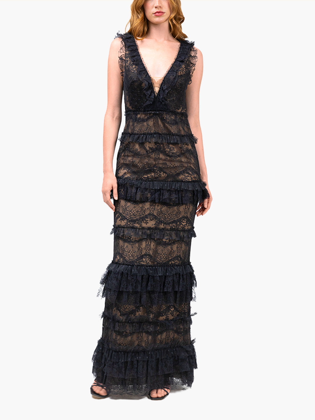 Chantilly Lace Tiered Gown | Black