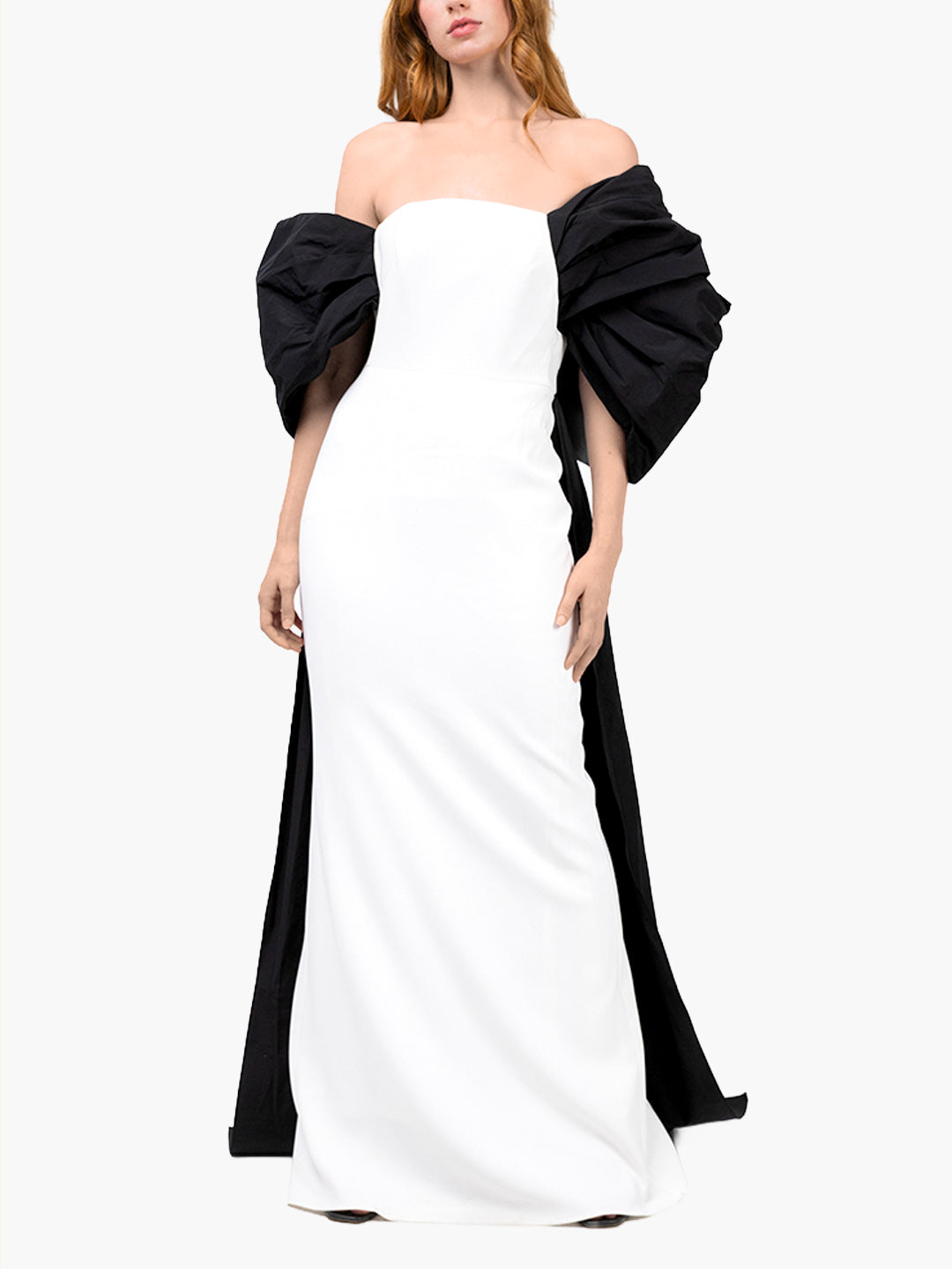 Taffeta Sleeve Column Gown | Ivory/Black