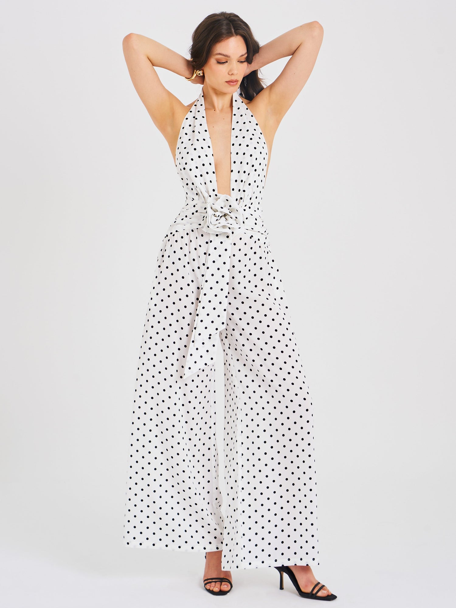 Oriana Polka Dots Halter Jumpsuit | White