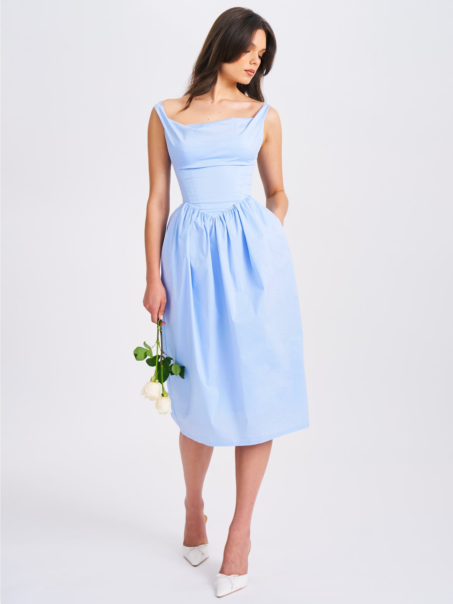 Reina Drop Waist Corset Midi Dress | Blue