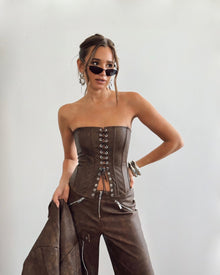 Lace Front Corset Top | Patina Dark Brown