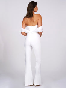 Sherlyn Off Shoulder Flared Crepe Jumpsuit | White