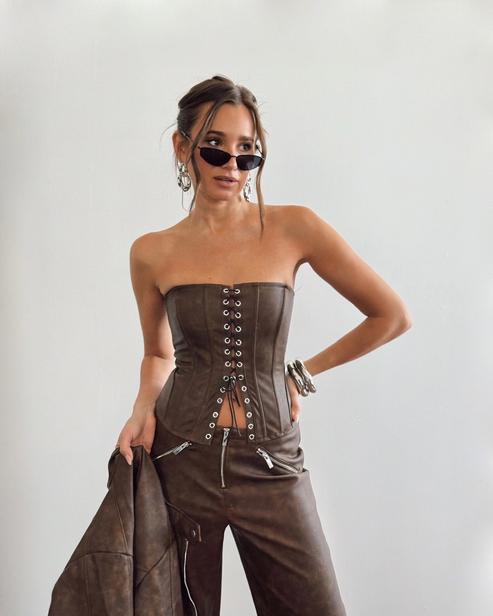 Lace Front Corset Top | Patina Dark Brown