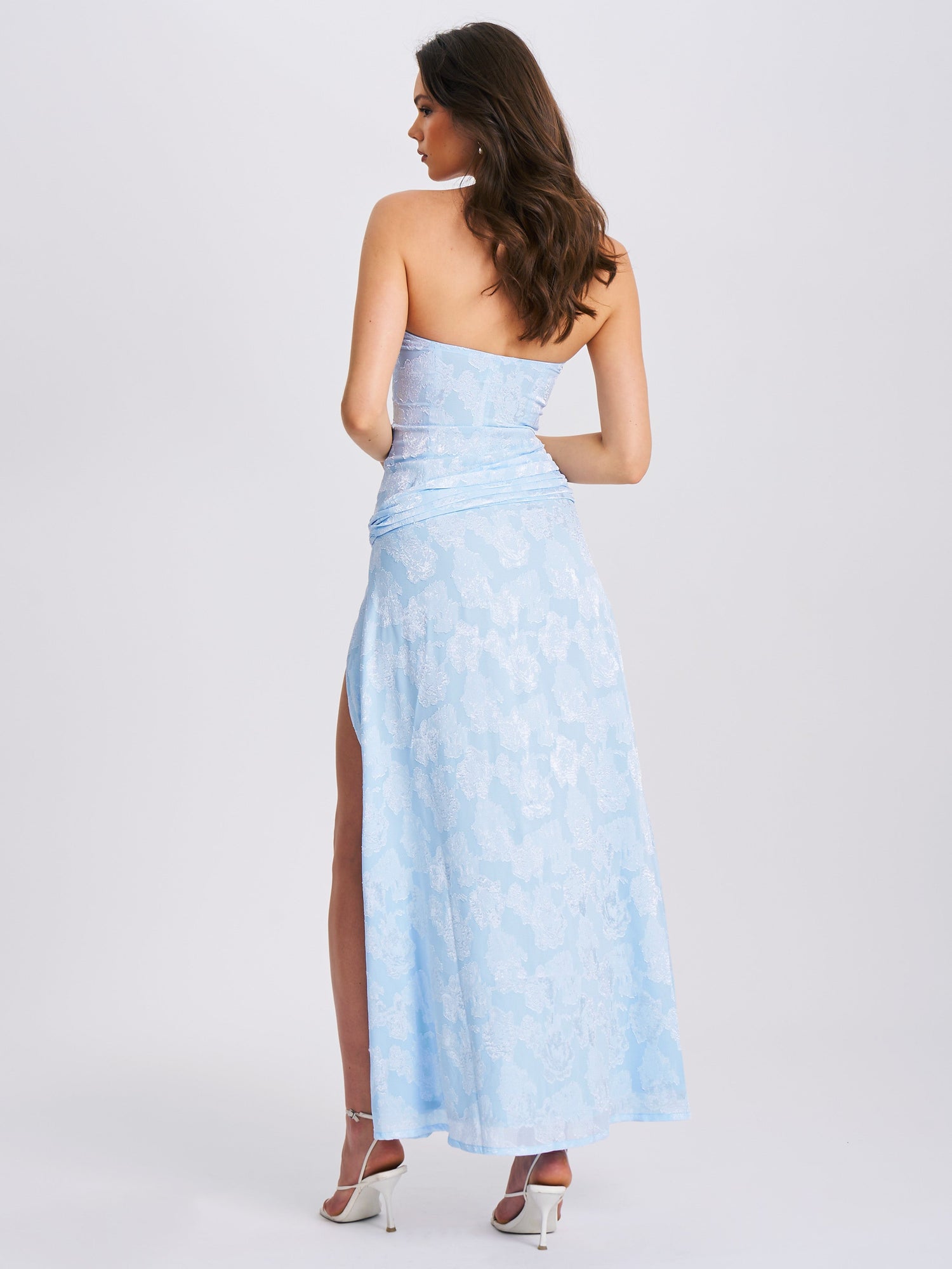 Xatia Baby Jacquard Textured High Slit Maxi Dress | Blue