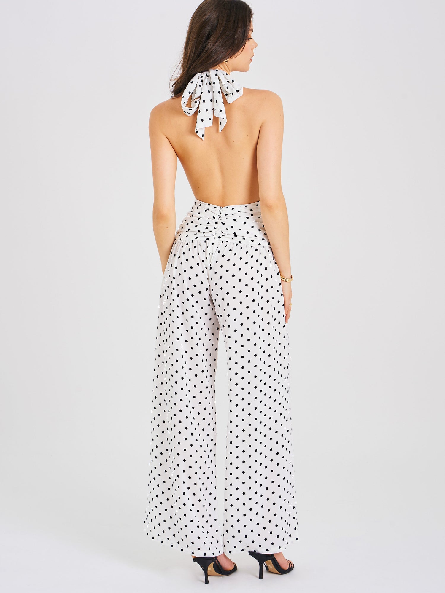 Oriana Polka Dots Halter Jumpsuit | White