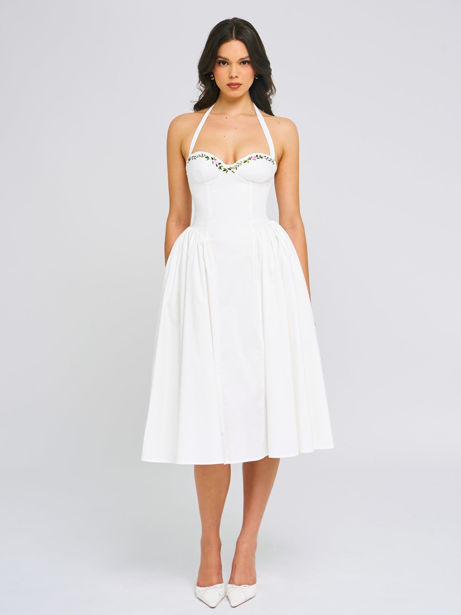 Gianna Embroidered Halter Maxi Dress | White