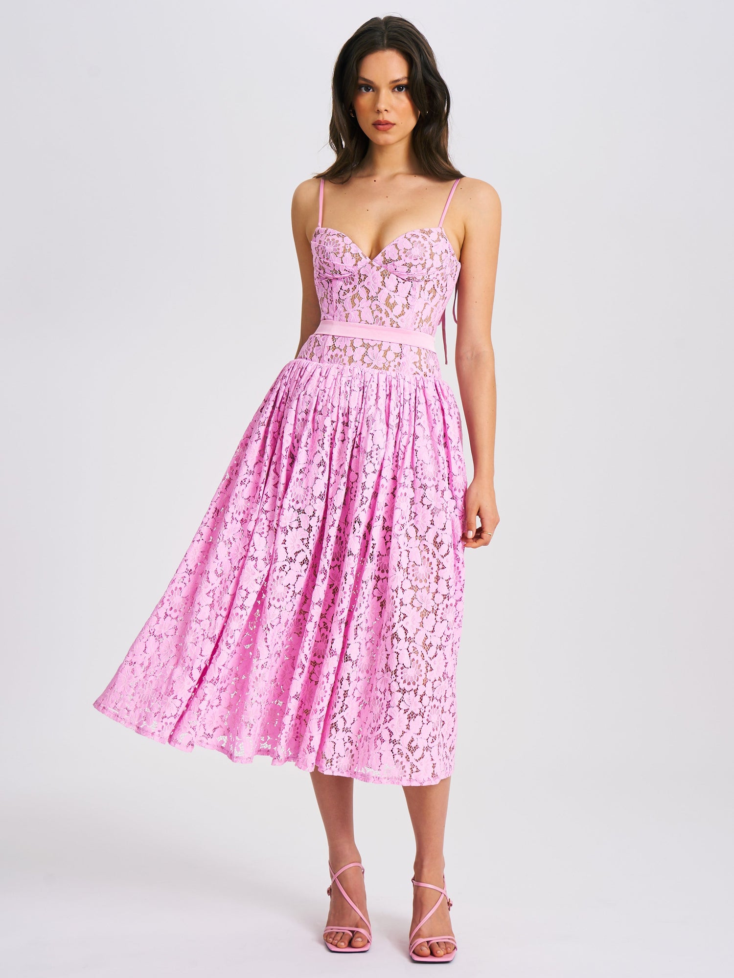 Lorena Lace Drop Waist Midi Sundress | Pink