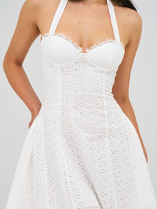 Johana Eyelet Halter Mini Dress | White