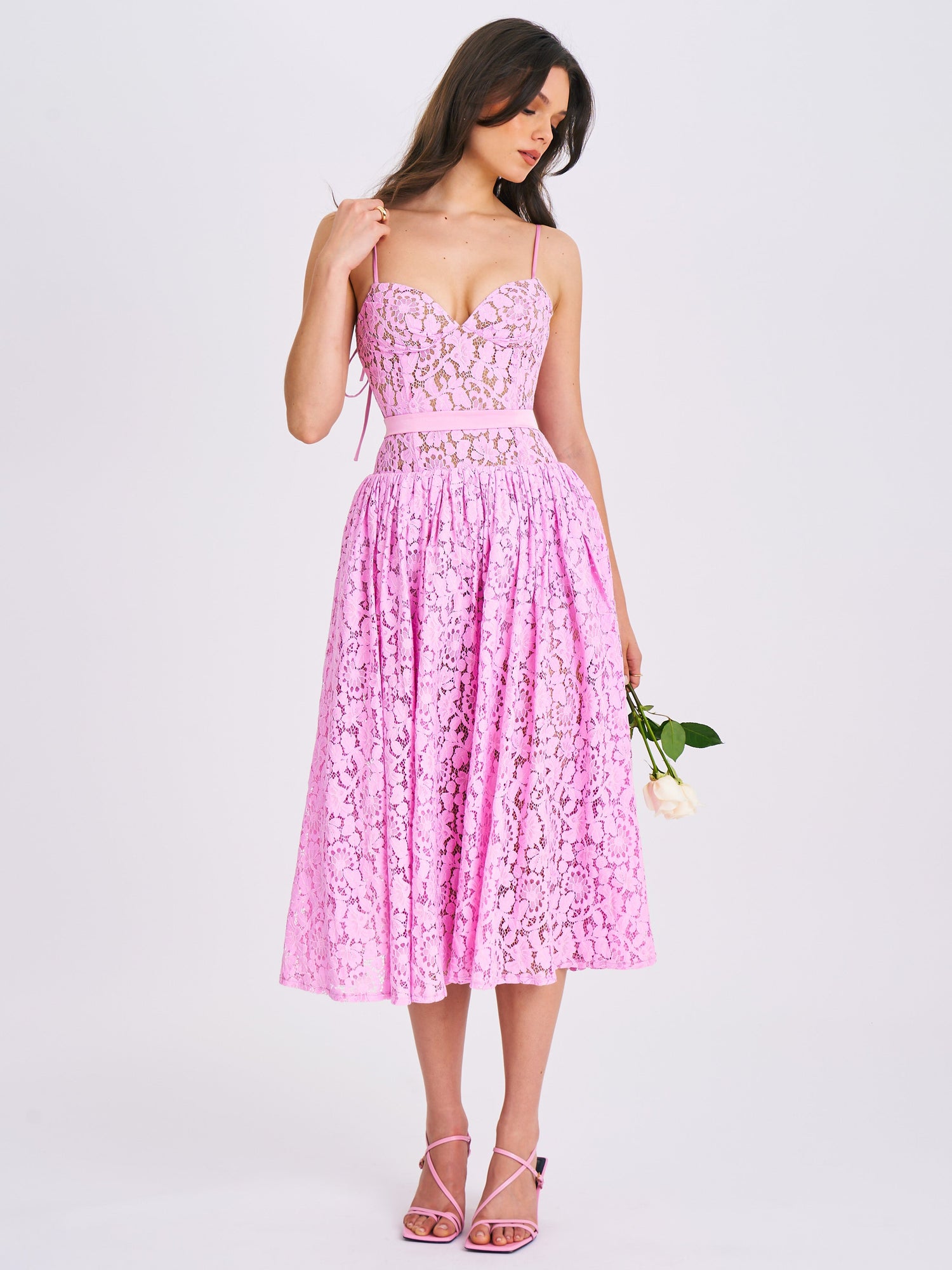 Lorena Lace Drop Waist Midi Sundress | Pink