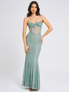 Janelle Sweetheart Mermaid Lace Maxi Dress | Green