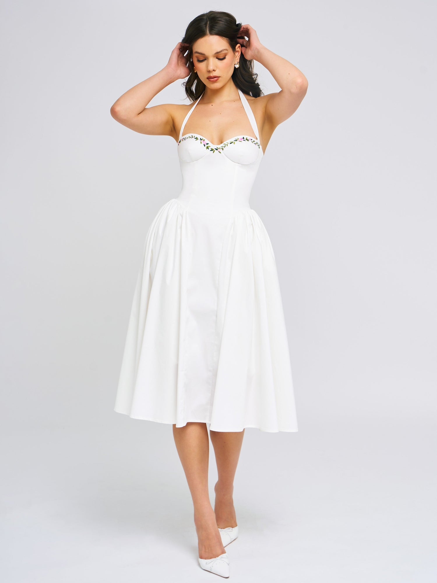 Gianna Embroidered Halter Maxi Dress | White