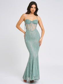 Janelle Sweetheart Mermaid Lace Maxi Dress | Green