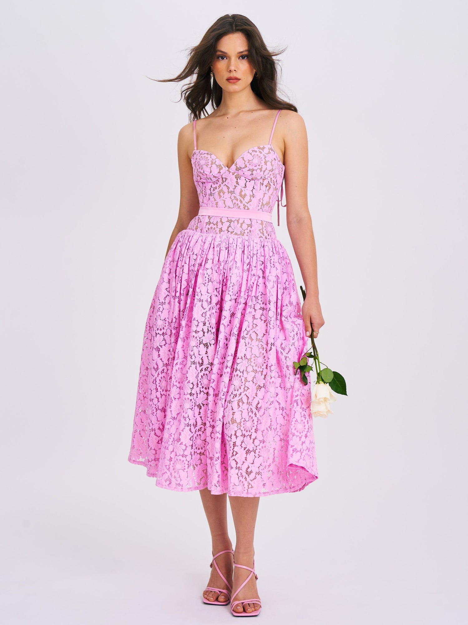 Lorena Lace Drop Waist Midi Sundress | Pink