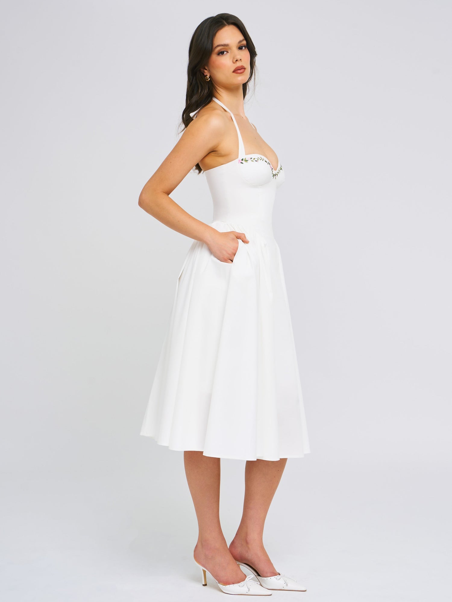 Gianna Embroidered Halter Maxi Dress | White