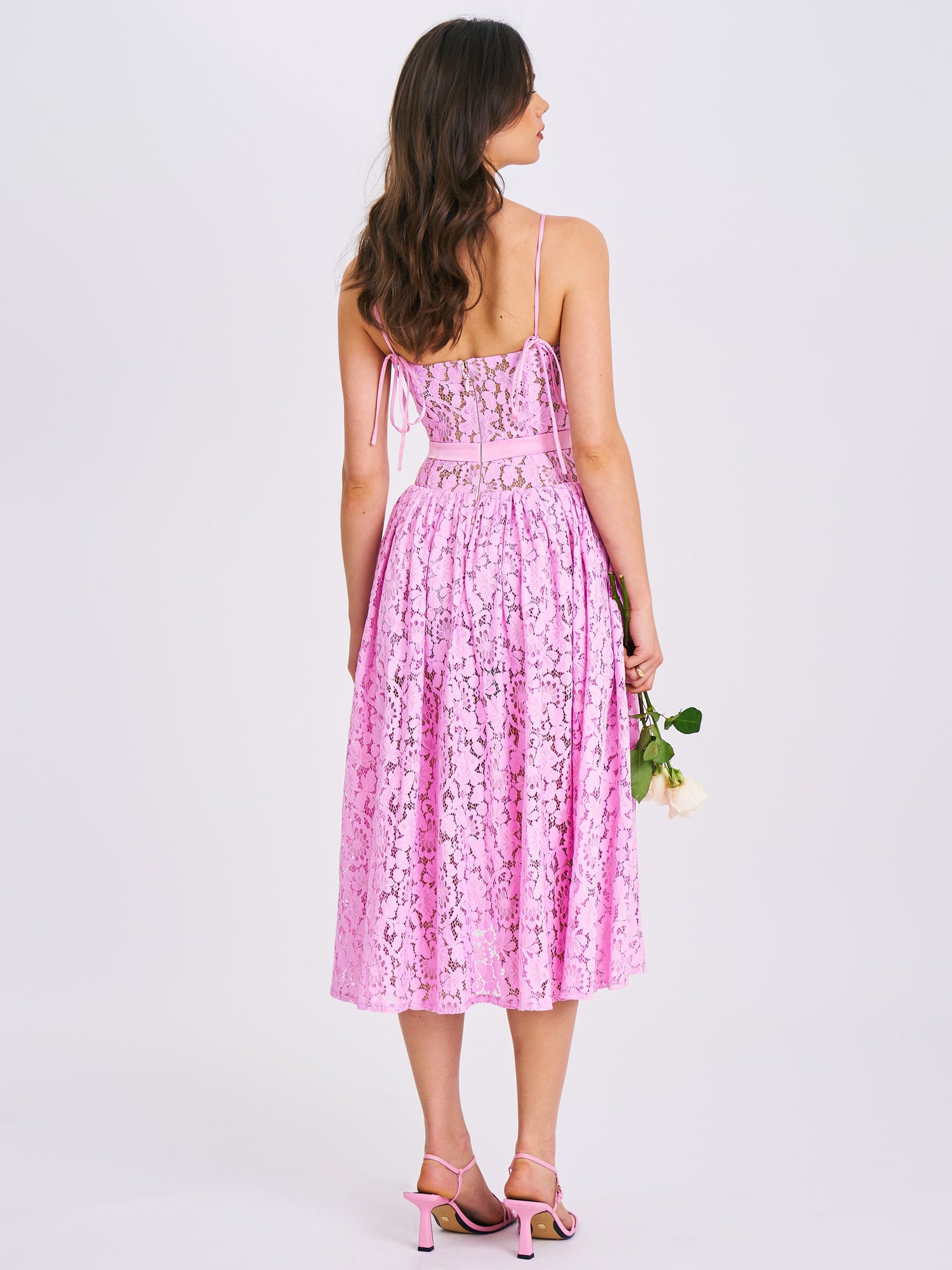 Lorena Lace Drop Waist Midi Sundress | Pink