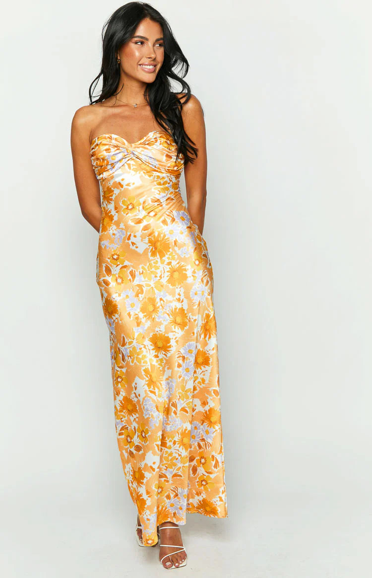 Ashley Floral Formal Maxi Dress | Orange
