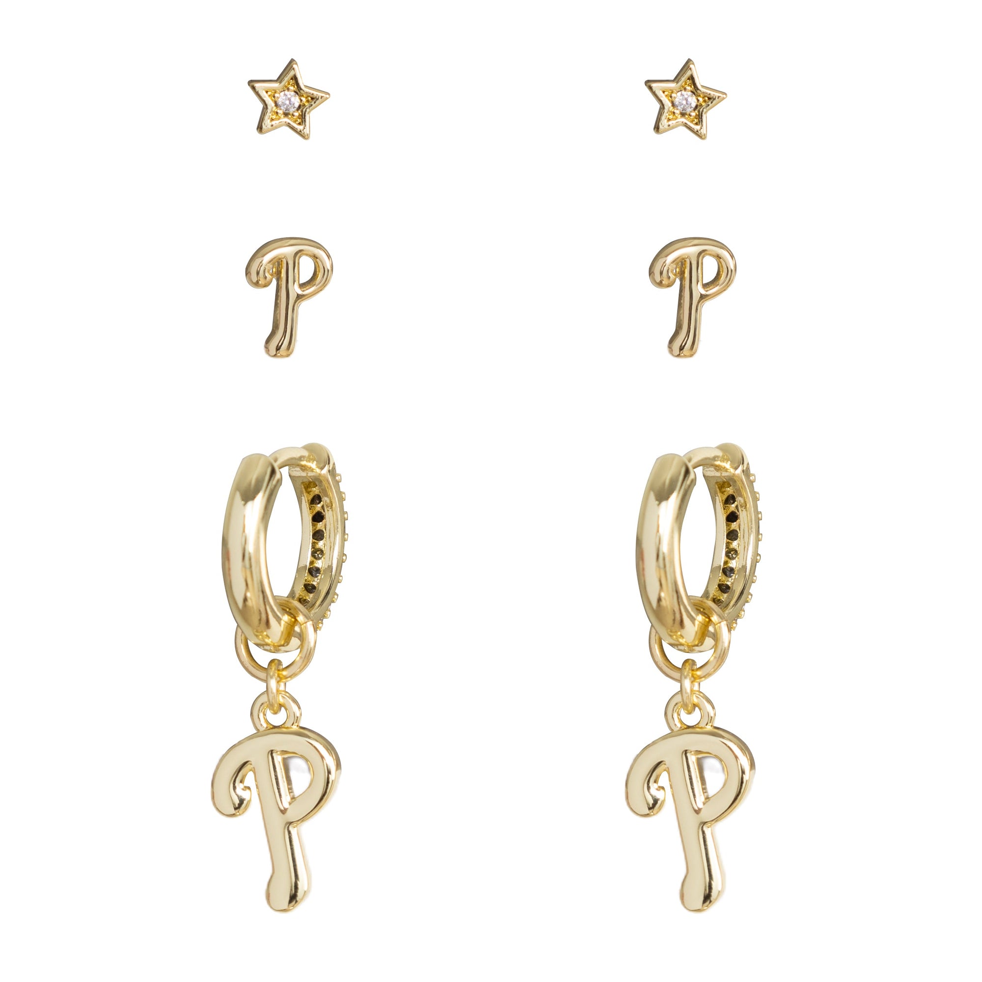 Bijoux Sport by Luv Aj MLB Logo Huggie Earring Set | Philadelphia Phillies | Gold