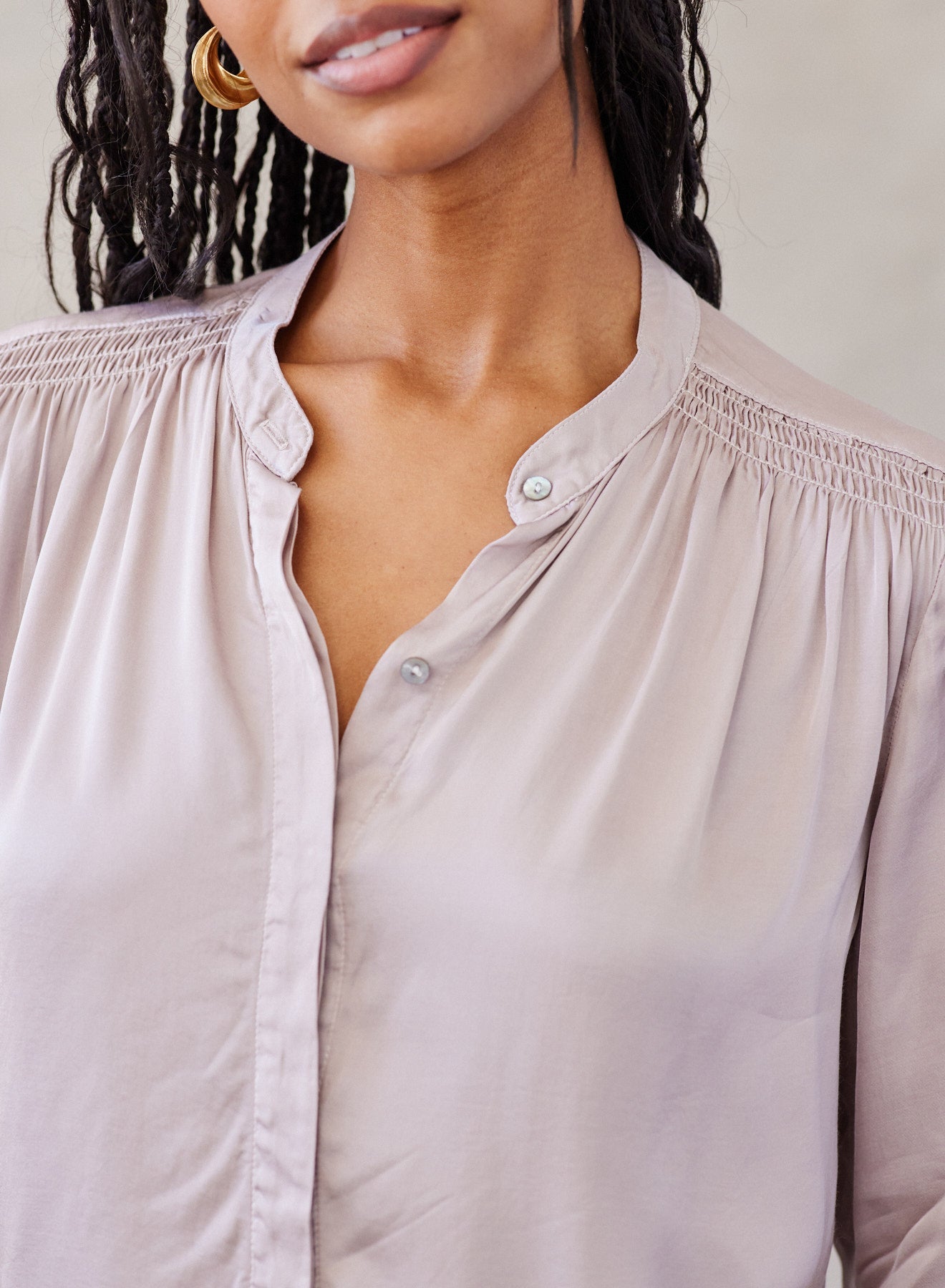 Smocked Button Down Shirt - Golden Oat