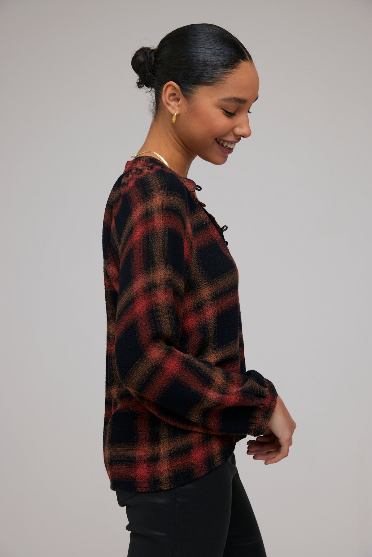 Raglan Sleeve Pullover - Golden Rust Plaid