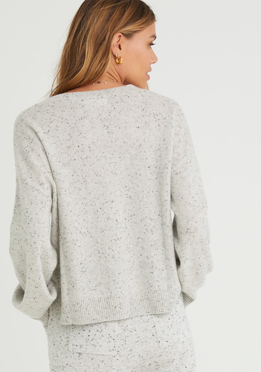 Cashmere Henley Sweater - Light Grey Speckle