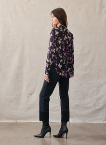 Long Sleeve Clean Shirt - Floral Plum Print