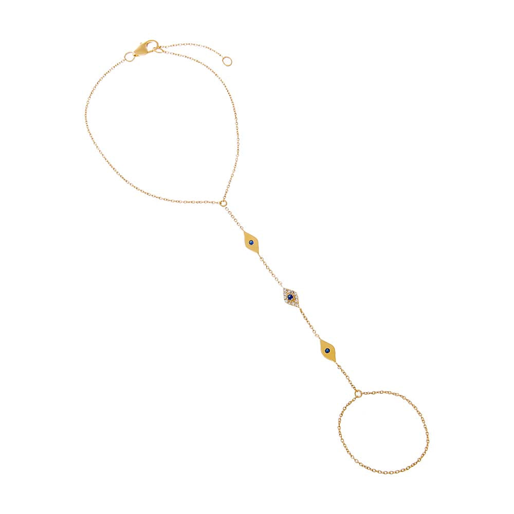 14K Gold Diamond Multi Evil Eye Hand Chain 14K - Adina's Jewels