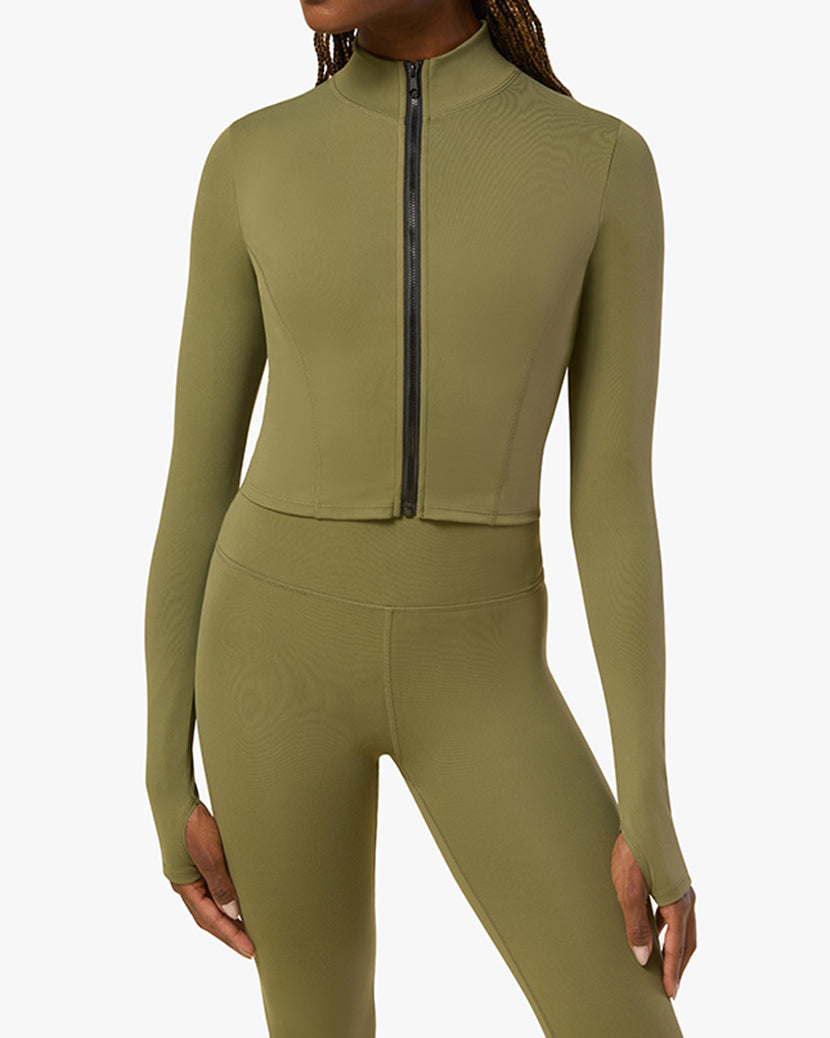 Cropped Active Zip-up Jacket | Olive