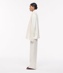 Another Tomorrow Band Collar Blouse With Scarf in Cream – Satin Women's Top