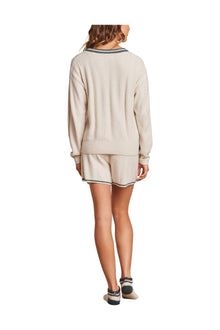 Womens | Cozychic Lite V Neck Pointelle Pullover | Sand Dune/Deep Juniper