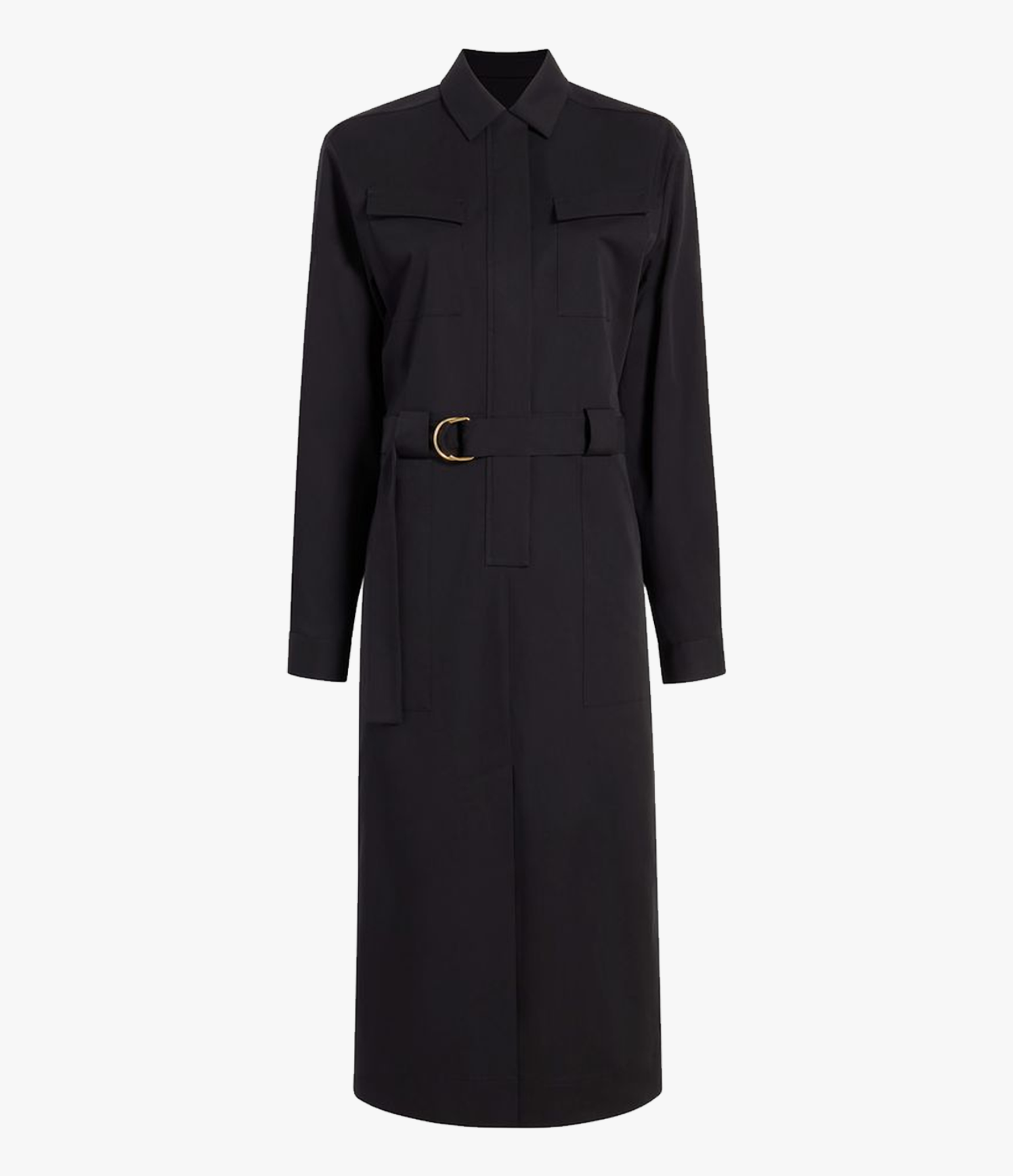 Another Tomorrow Belted Utility Dress in Black – Cotton Women's Dress