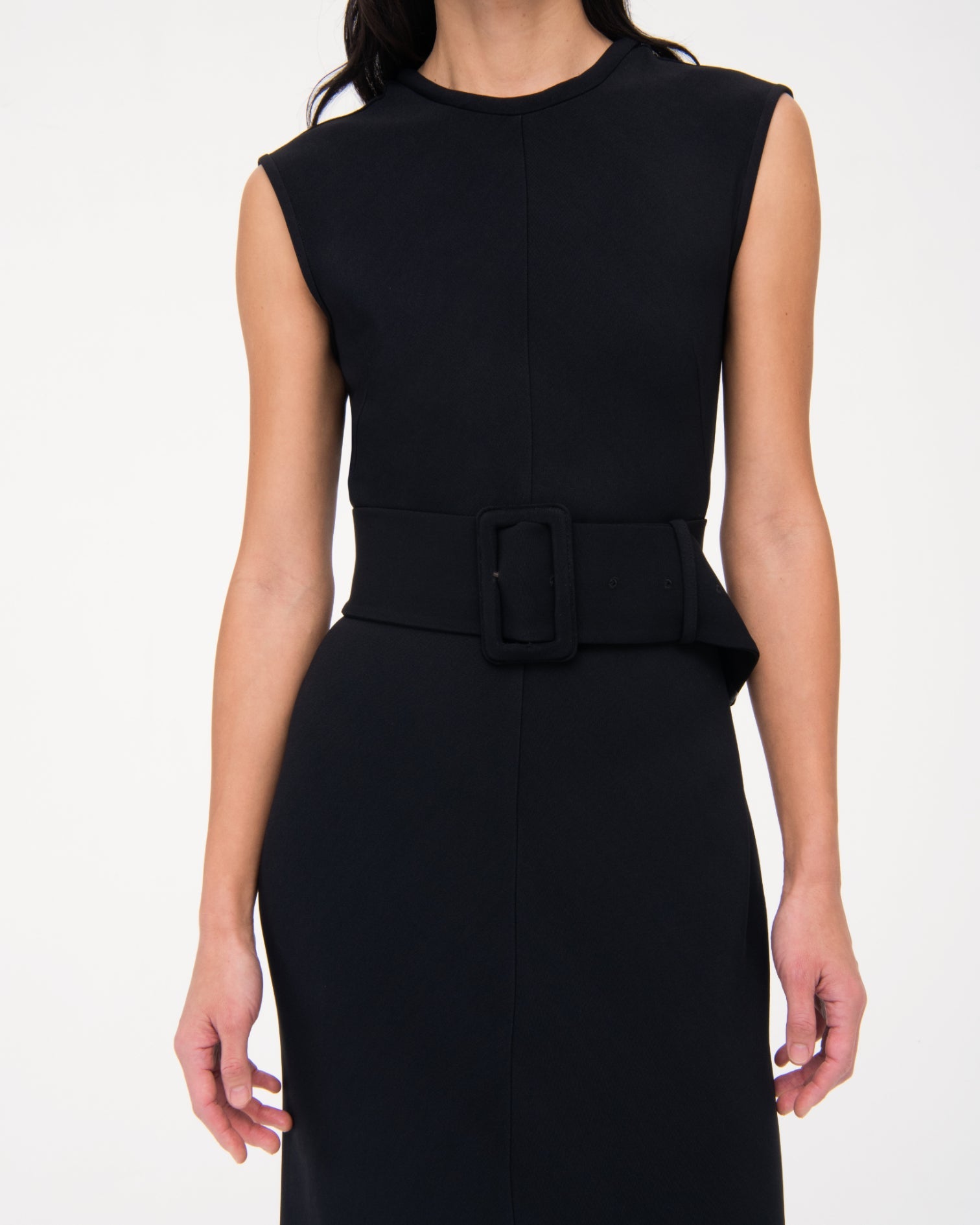 Another Tomorrow Bias Belted Dress in Black – Crêpe Women's Dress