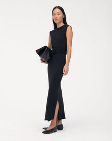 Another Tomorrow Bias Belted Dress in Black – Crêpe Women's Dress