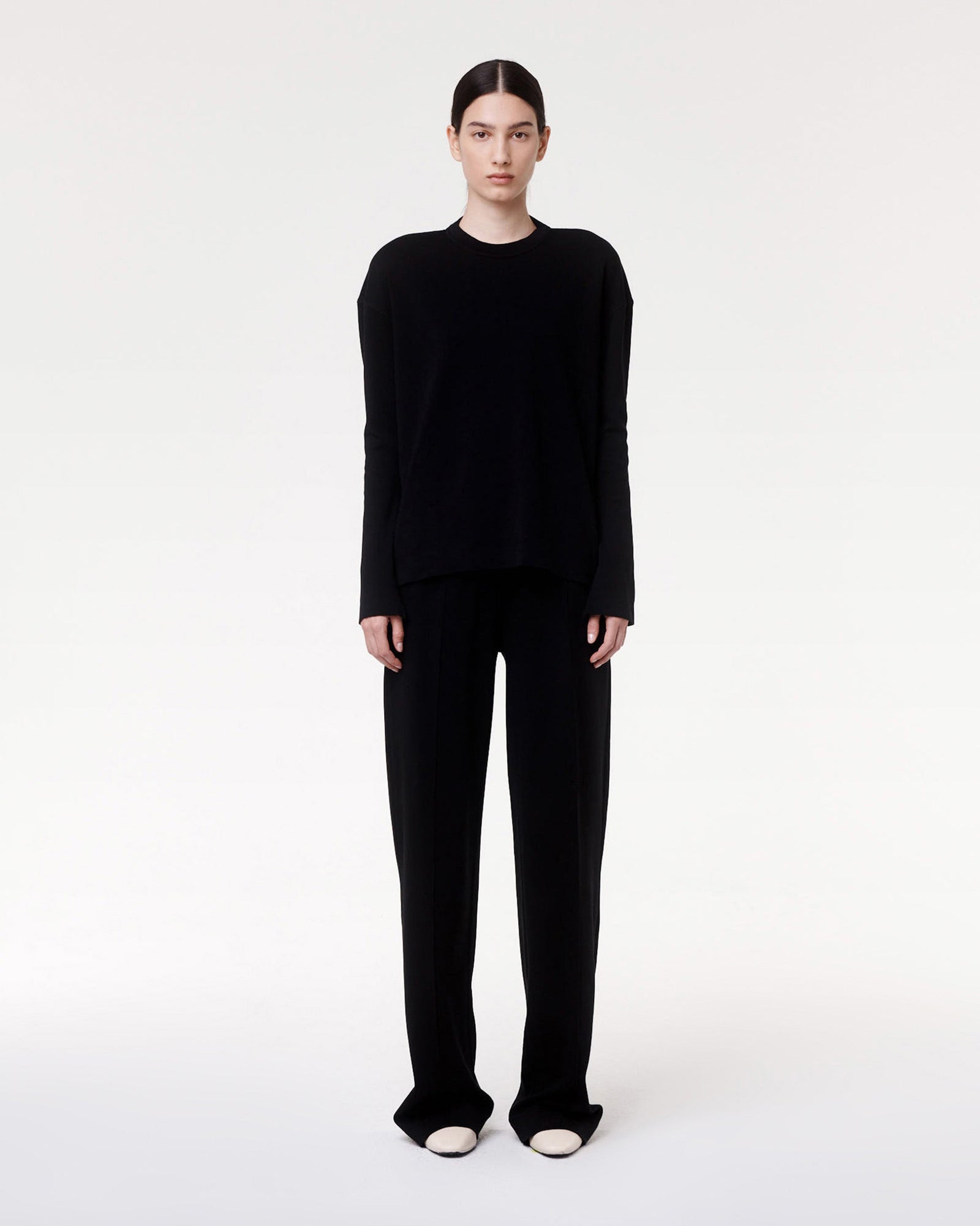 Another Tomorrow Luxe Seamed Long Sleeve in Black – Cotton