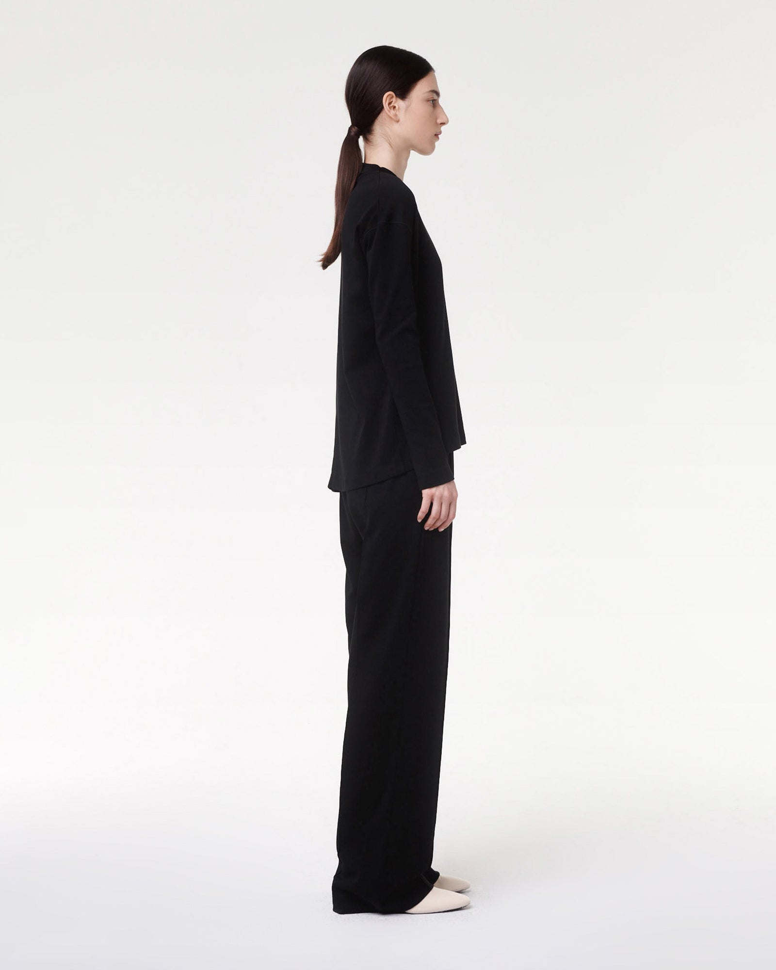 Another Tomorrow Luxe Seamed Long Sleeve in Black – Cotton