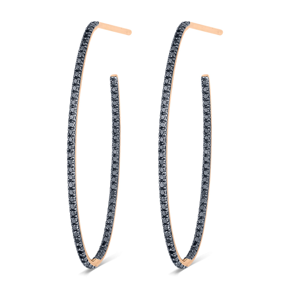 Large Ellipse Black Diamond Hoops | 18K Rose Gold