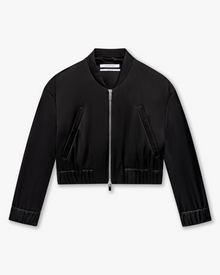 Another Tomorrow Satin Bomber in Black – Satin Women's Outerwear