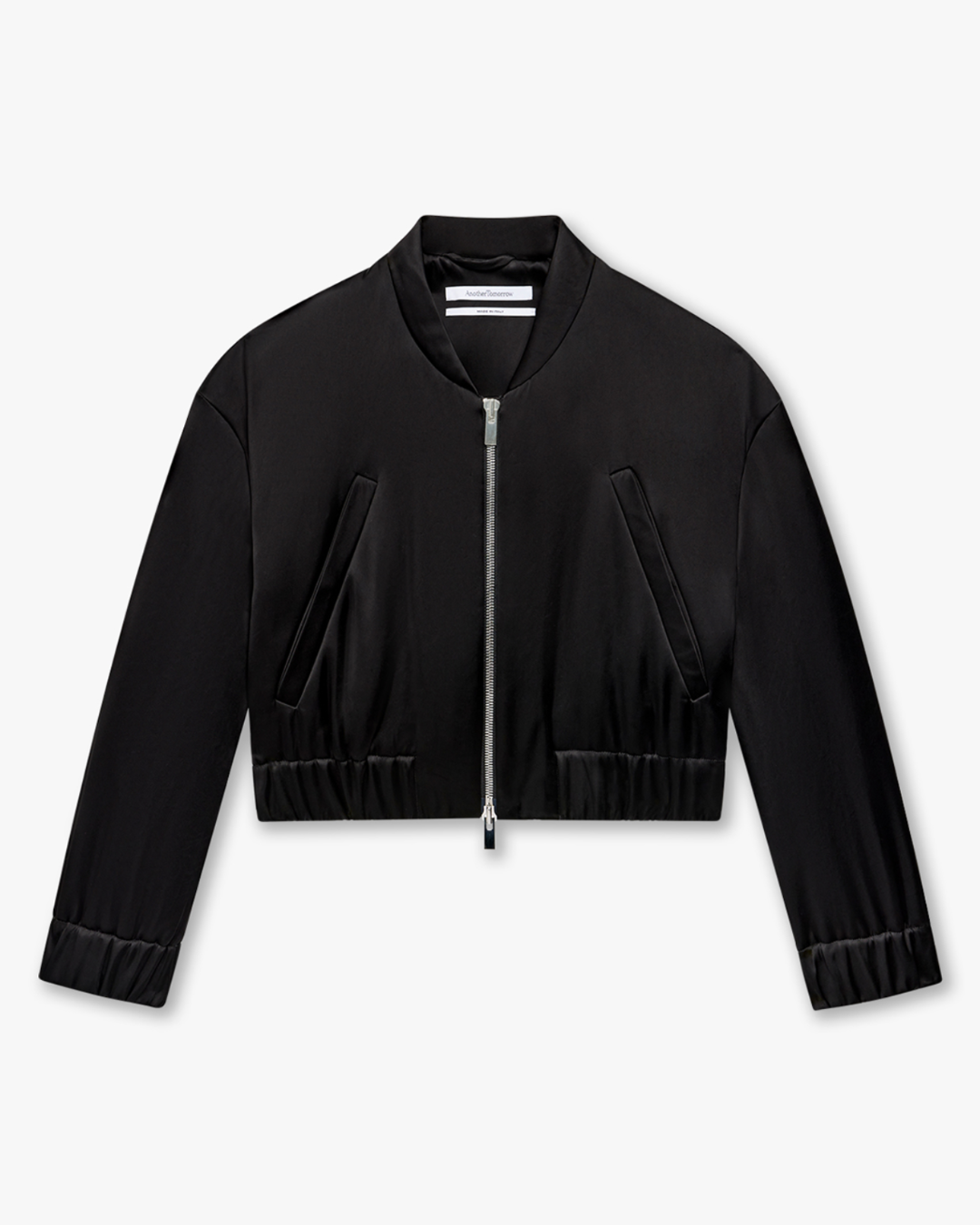 Another Tomorrow Satin Bomber in Black – Satin Women's Outerwear