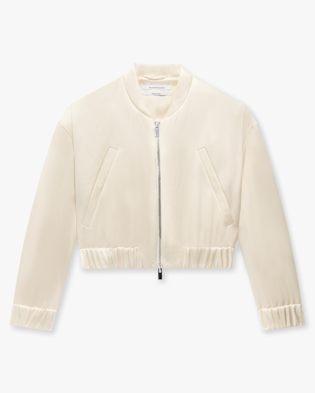 Another Tomorrow Satin Bomber in Cream – Satin Women's Outerwear