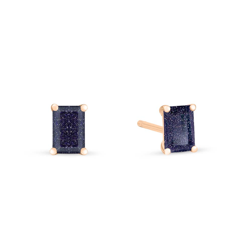 Midnight Blue Sandstone Studs | 18K Rose Gold