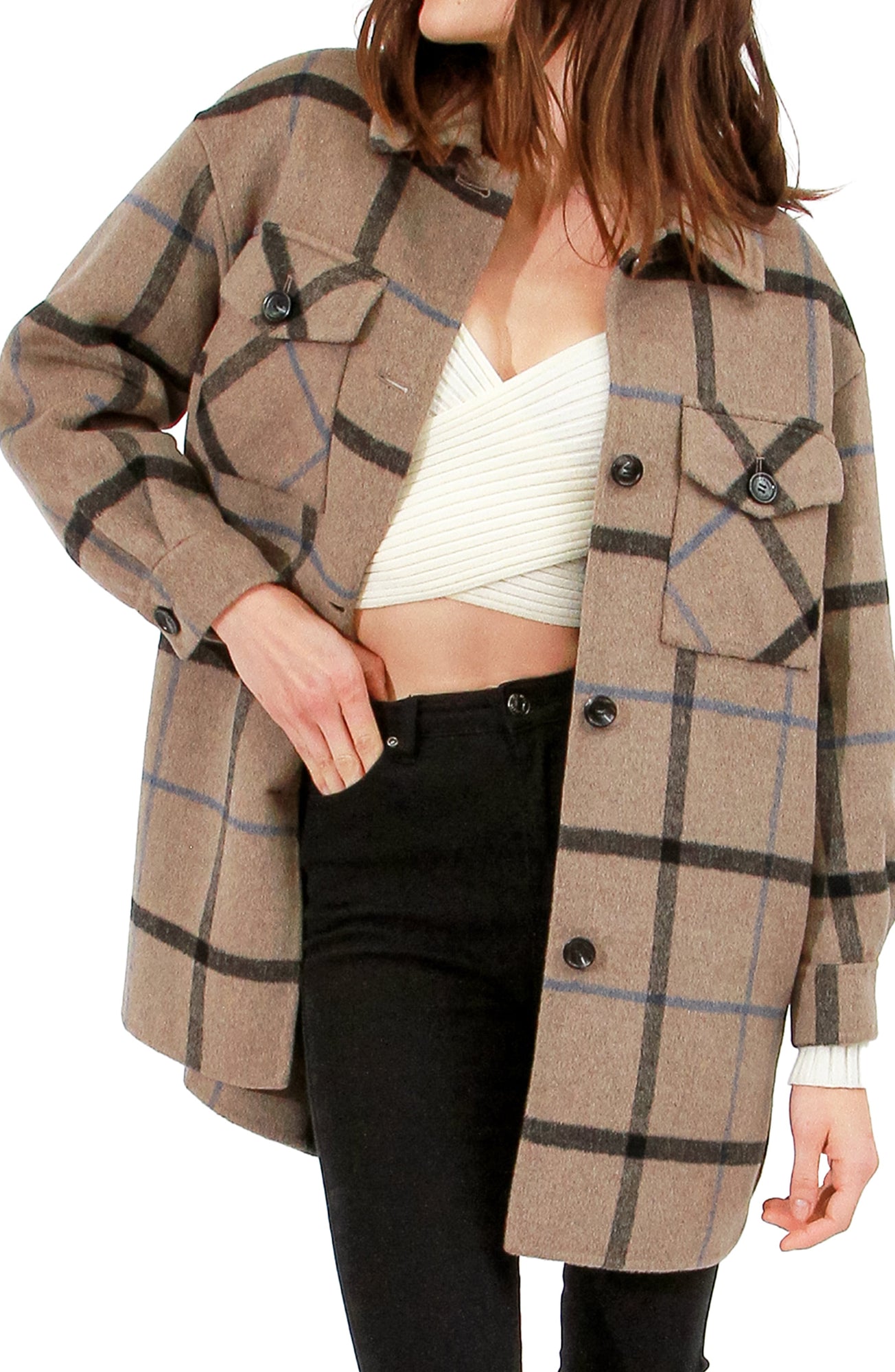 Back Together Belted Shacket | Women | Oat Plaid