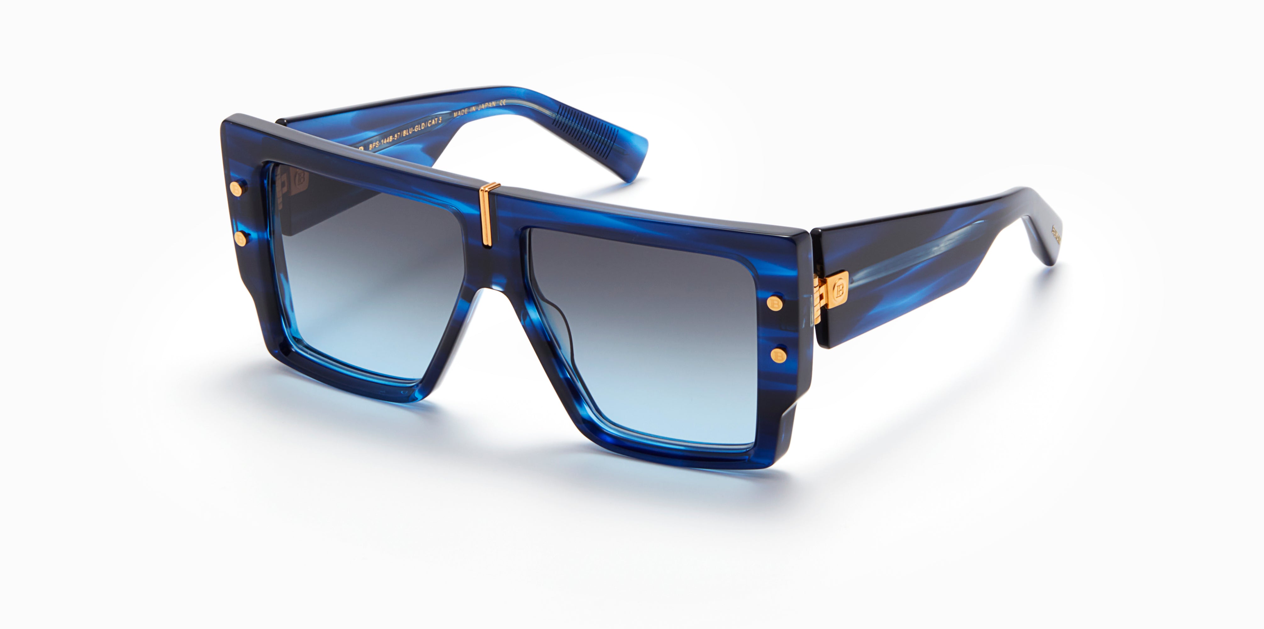 Unisex | B - Grand Sunglass | Blue Swirl - Yellow Gold | Dark Grey to Light Blue