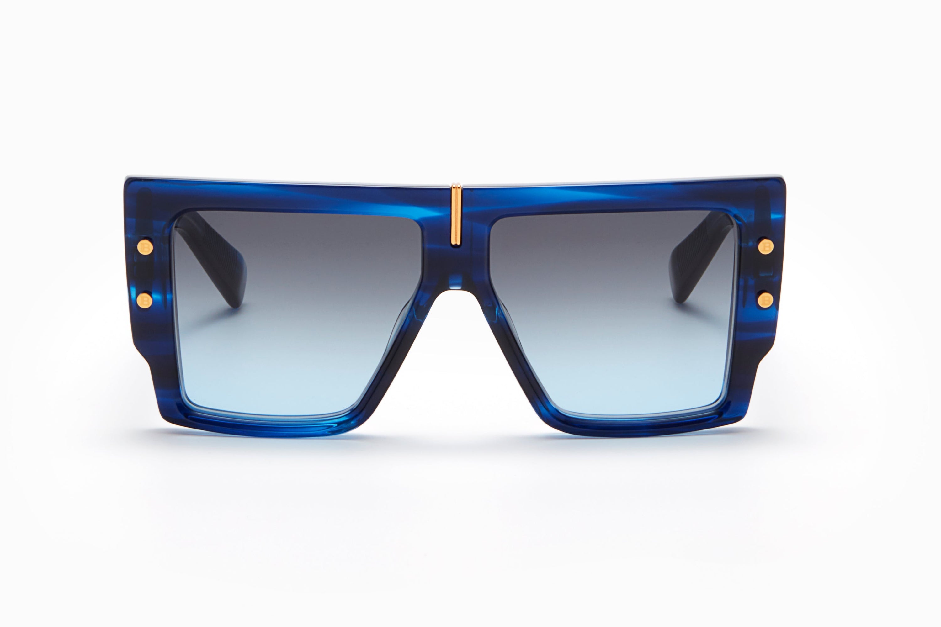 Unisex | B - Grand Sunglass | Blue Swirl - Yellow Gold | Dark Grey to Light Blue