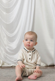 Baby | Brody Ivory with Black Trim Cotton Polo Top and Shorts Set