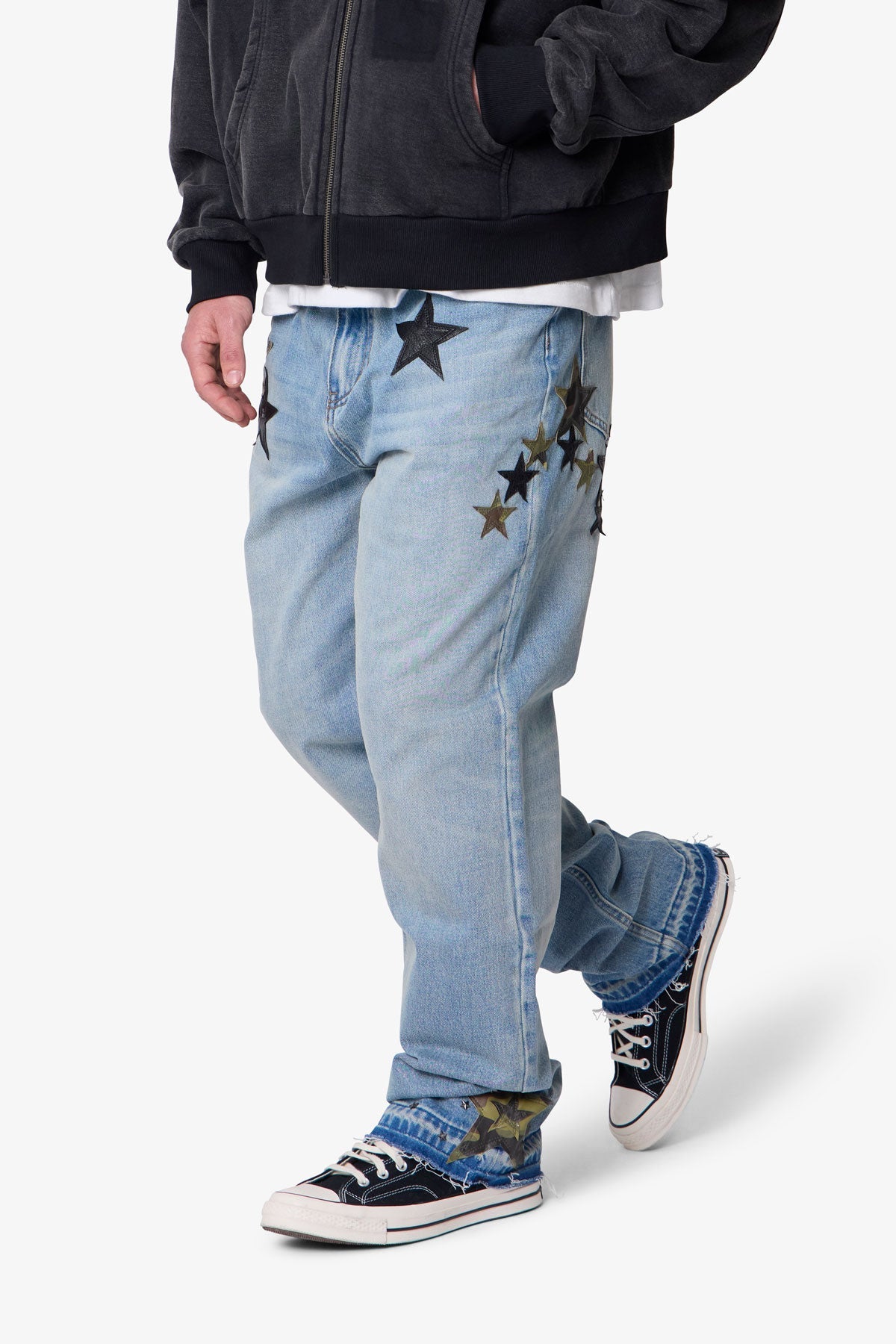 Baggy Camo Star Patch Denim | Medium Blue
