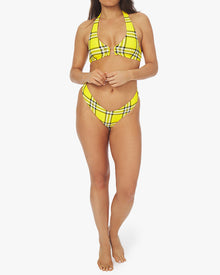 Barbell 90's Plaid Halter Bikini Top | Vibrant Yellow