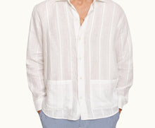 Barkley Tonal Waffle Stripe Linen Resort Overshirt Woven | White