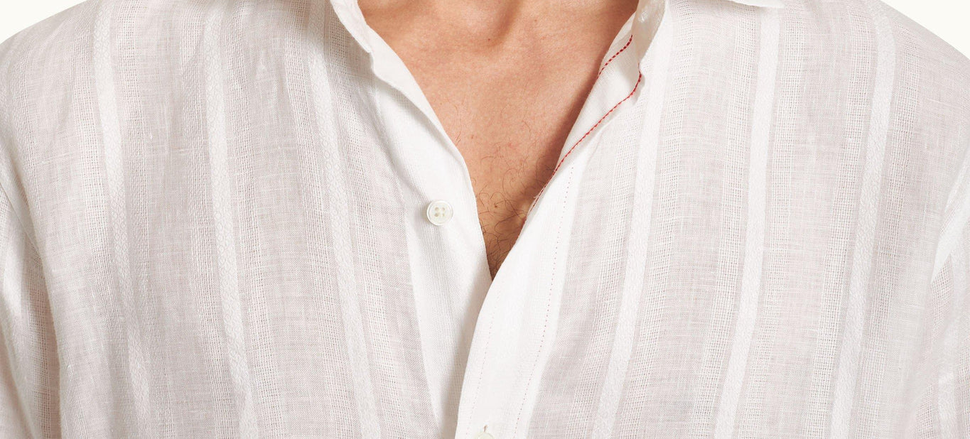 Barkley Tonal Waffle Stripe Linen Resort Overshirt Woven | White