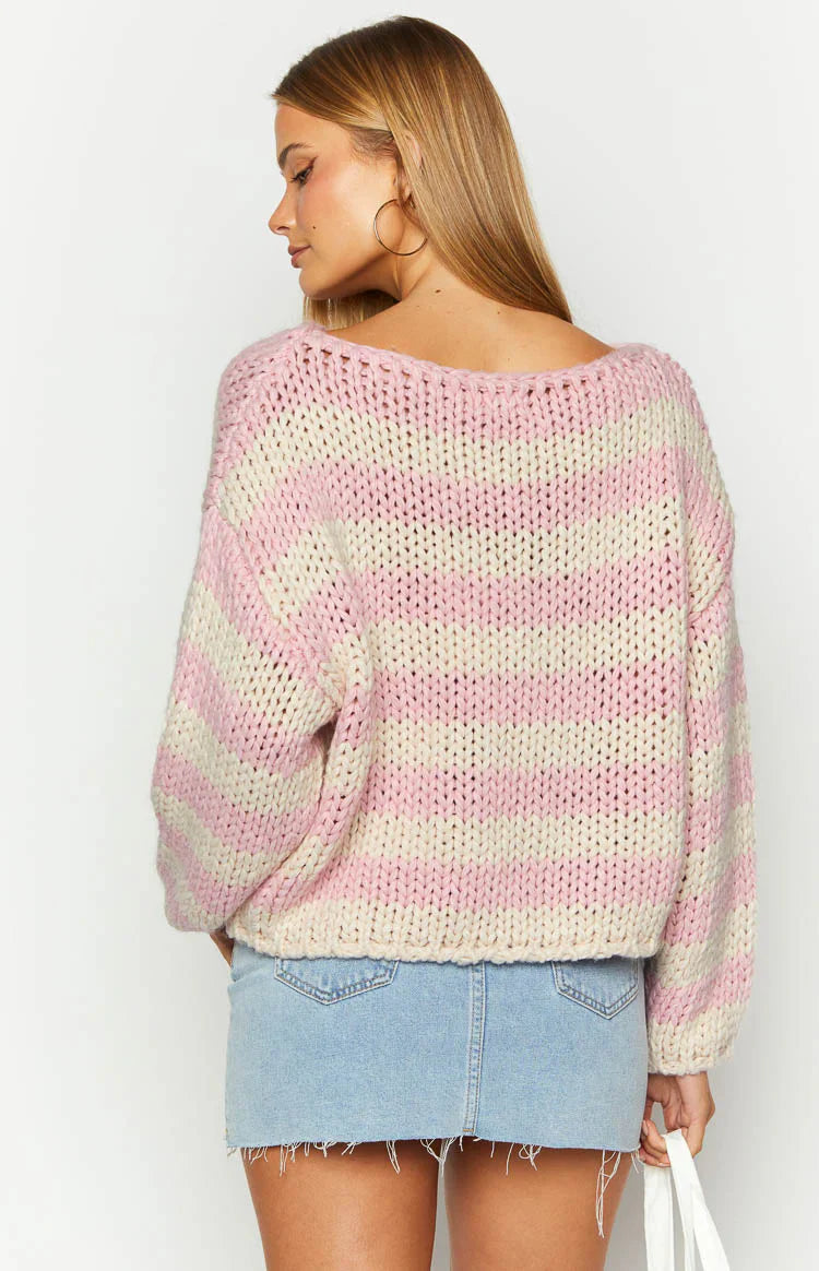 Bea Striped Sweater | Pink