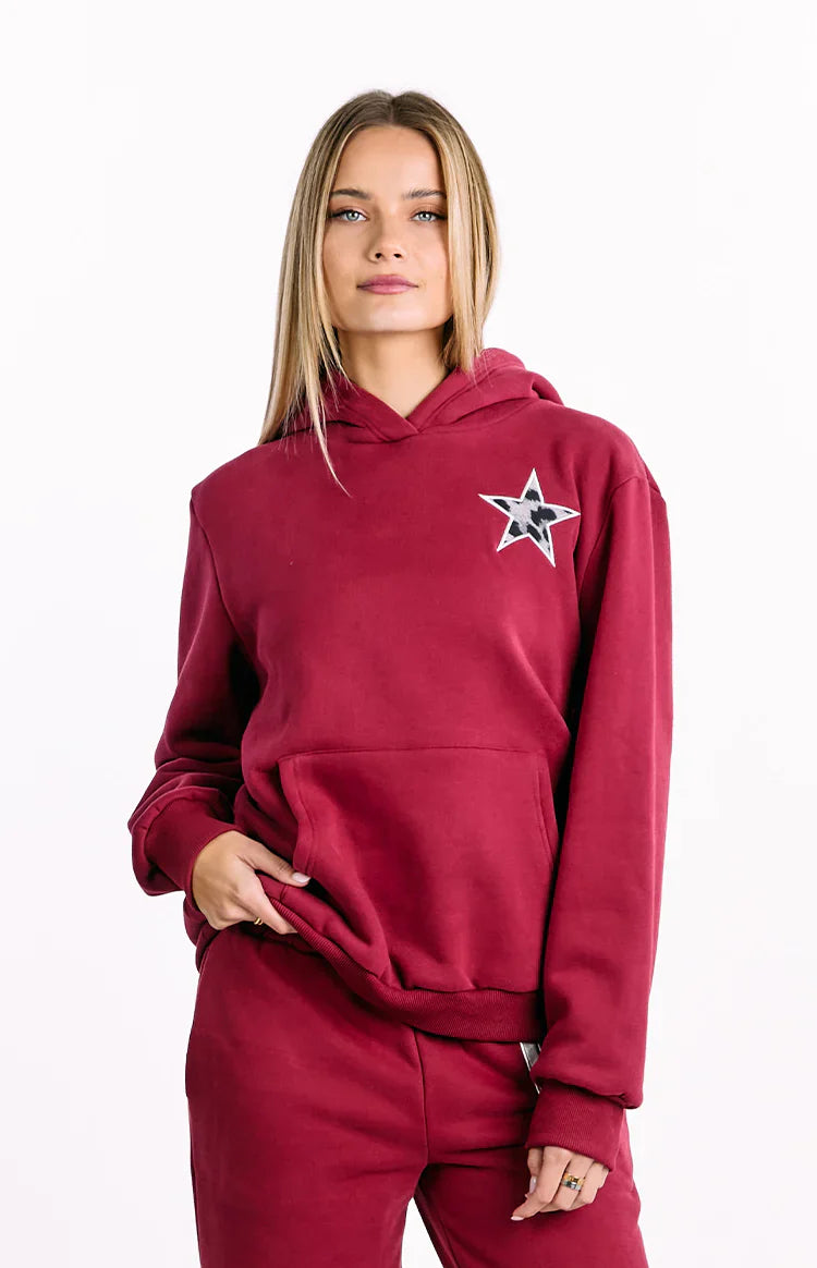 Beginning Leopard Star Hoodie | Burgundy